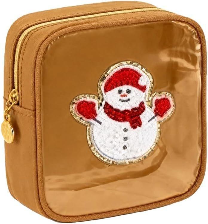 Christmas Chenille Letter Makeup Bag  PVC Travel Cosmetic Pouch Christmas Gift