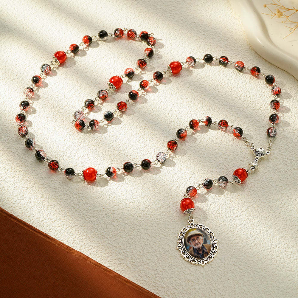 Custom Rosary Beads Cross Necklace Personalized Acrylic Explosion Beads Long Style Necklace with Photo - SantaSocks