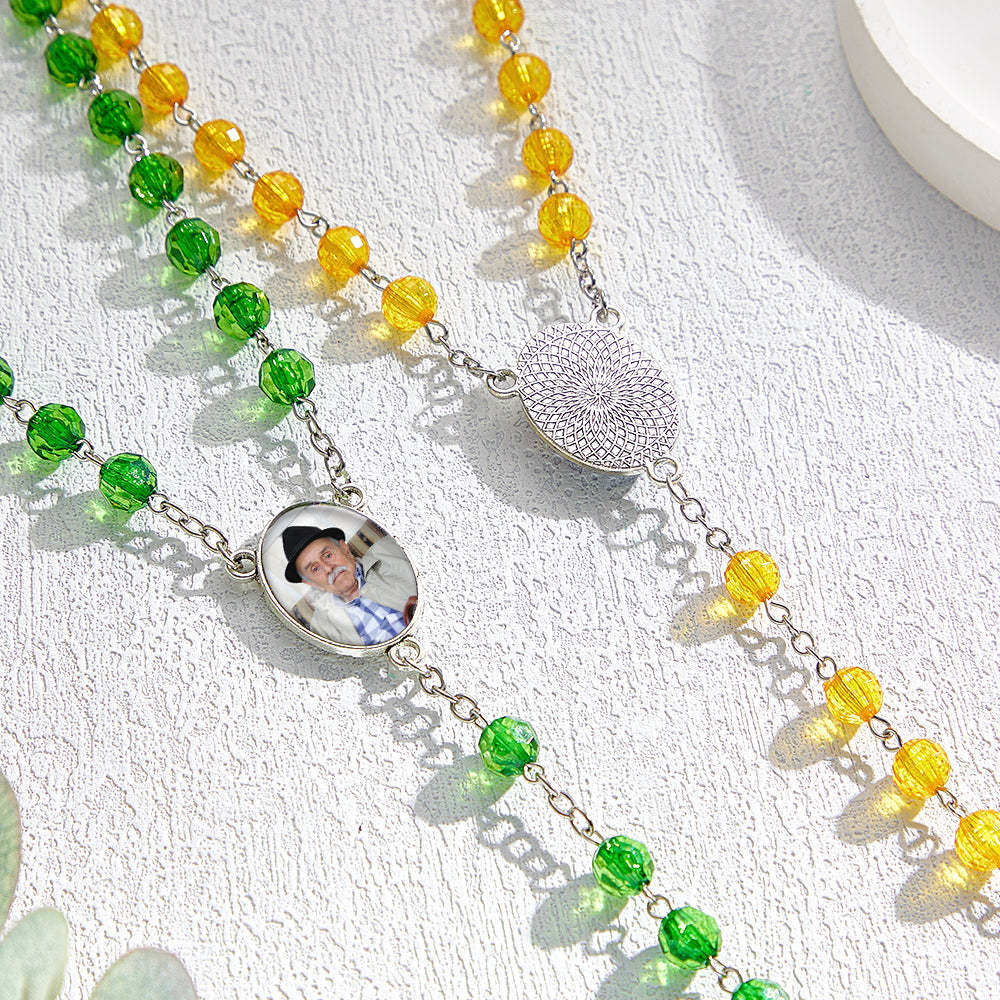 Custom Rosary Beads Cross Necklace Personalized Retro Style Handmade Bead Chain Necklace with Photo - SantaSocks