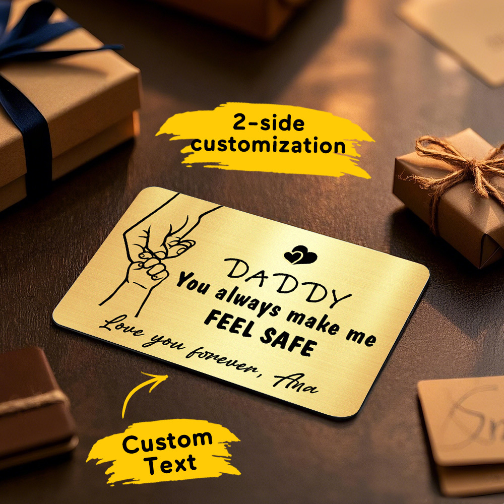 Father's Day Gift Custom Metal Wallet Card Personalized Aluminum Photo Wallet Card Gifts For Dad-DADDY You always make me FEEL SAFE - SantaSocks
