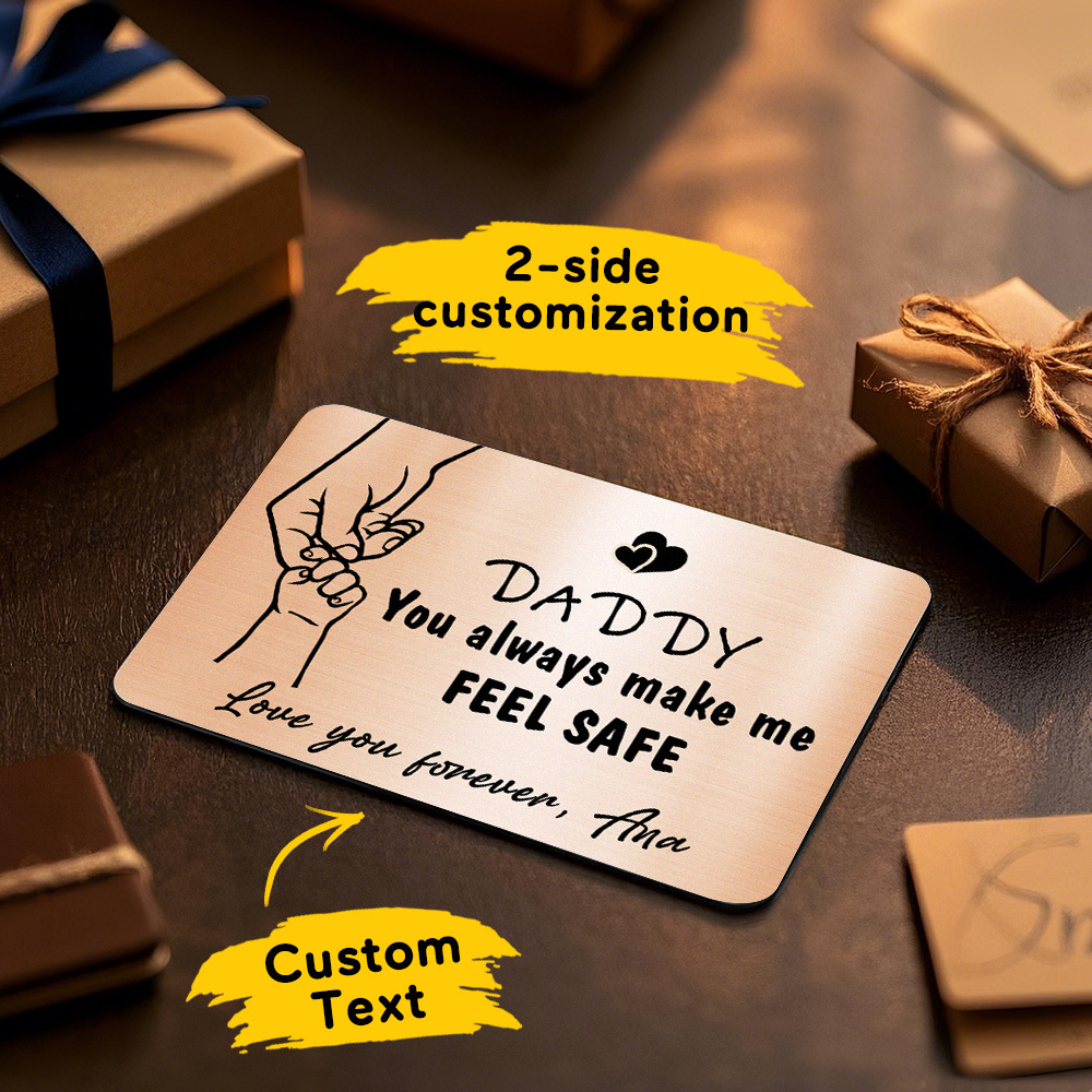 Father's Day Gift Custom Metal Wallet Card Personalized Aluminum Photo Wallet Card Gifts For Dad-DADDY You always make me FEEL SAFE - SantaSocks