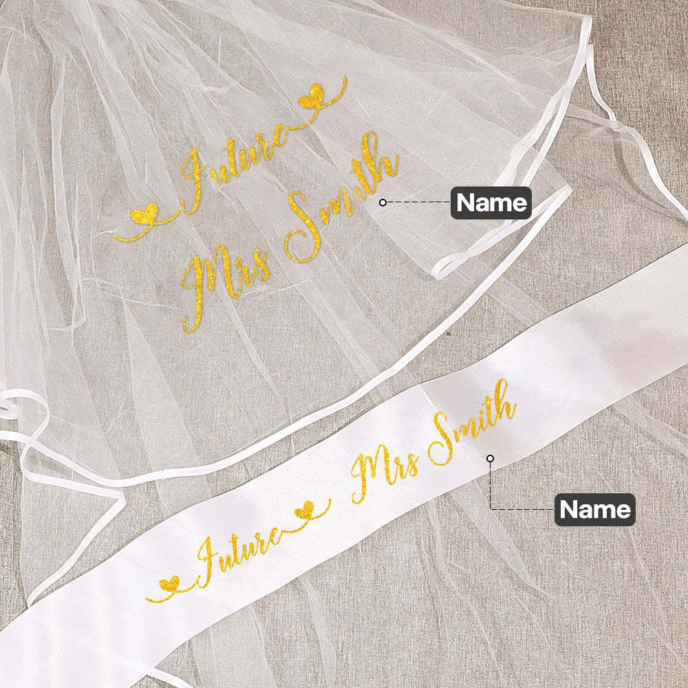 Personalized Bride Veil Sash Set Bride to be Veil Hen Party Accessories - SantaSocks