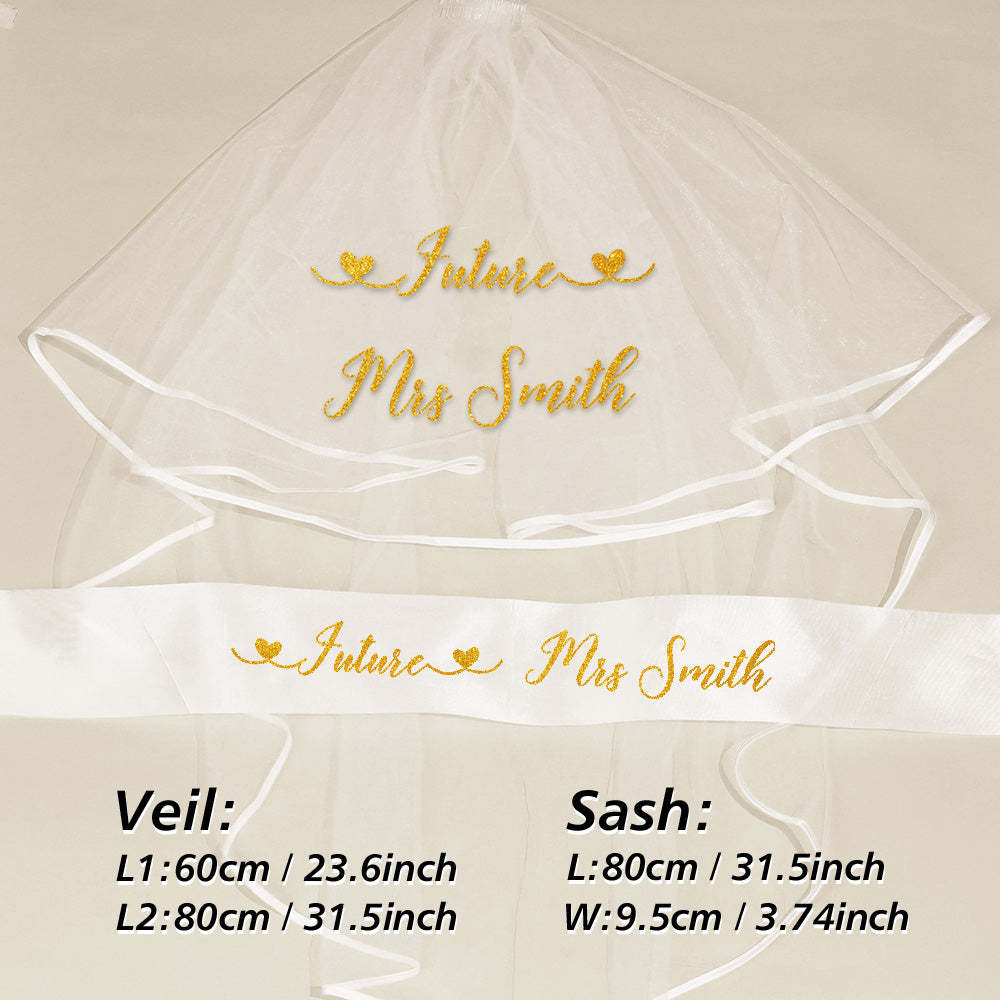 Personalized Bride Veil Sash Set Bride to be Veil Hen Party Accessories - SantaSocks