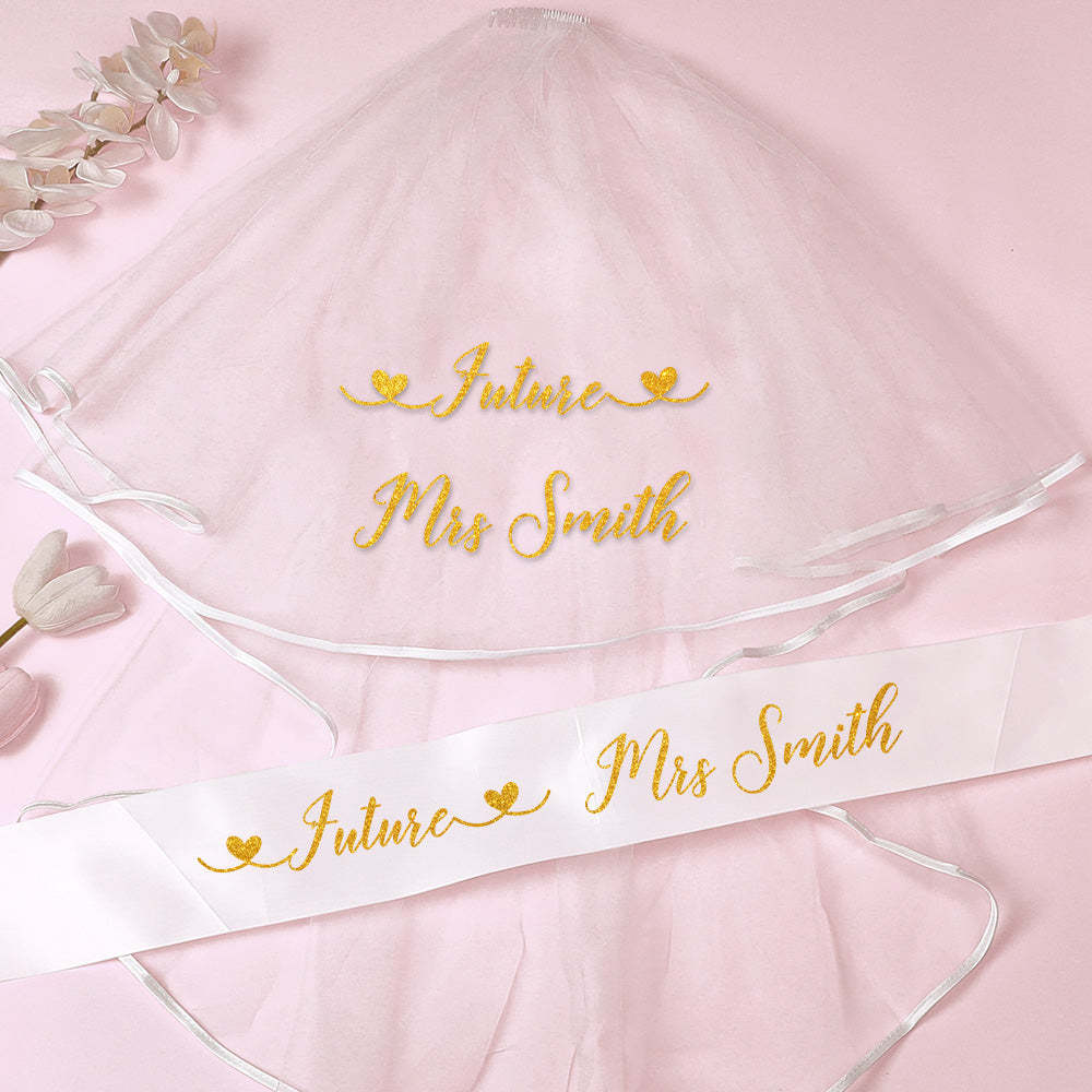 Personalized Bride Veil Sash Set Bride to be Veil Hen Party Accessories - SantaSocks