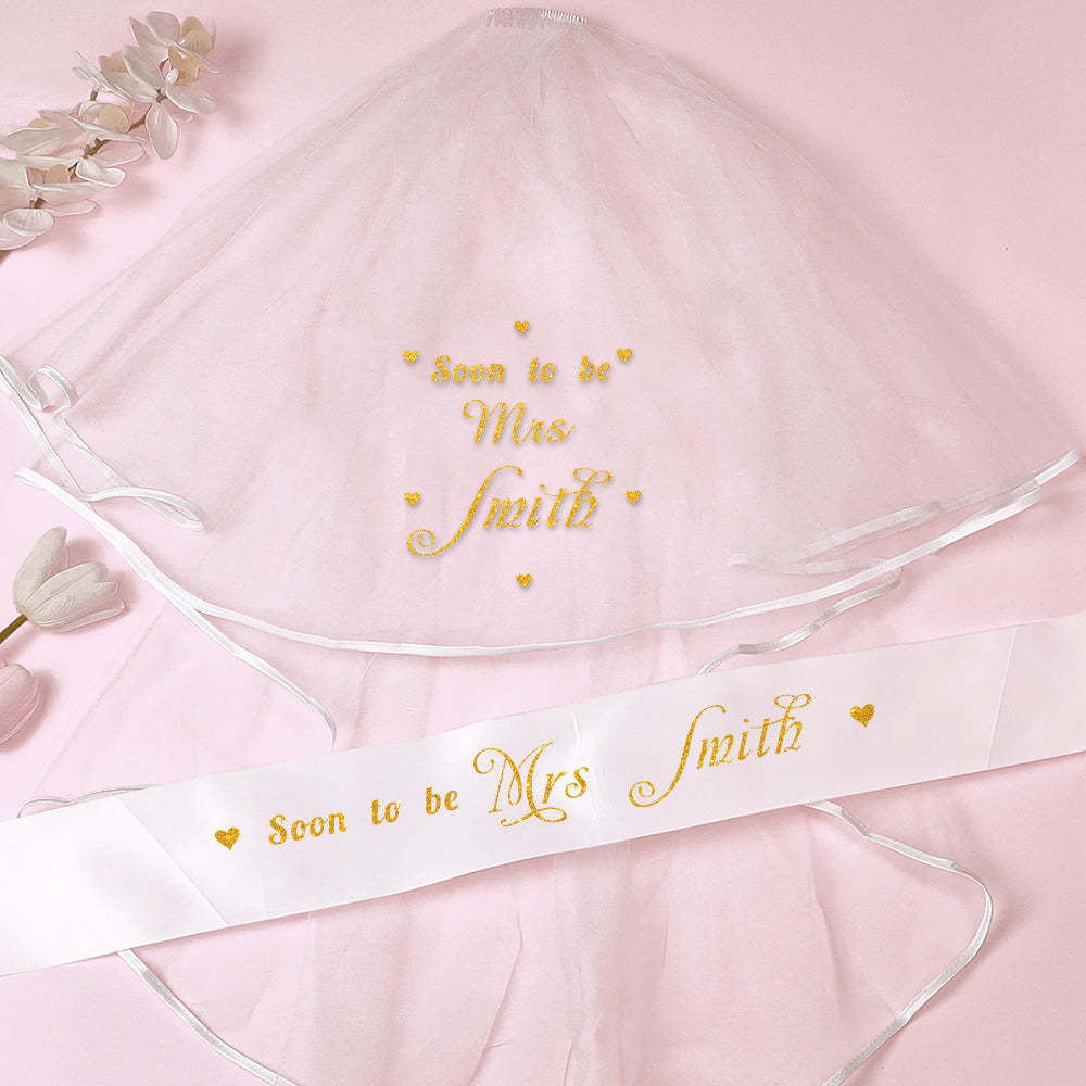 Personalized Bride Veil Sash Set Bride to be Veil Hen Party Accessories - SantaSocks