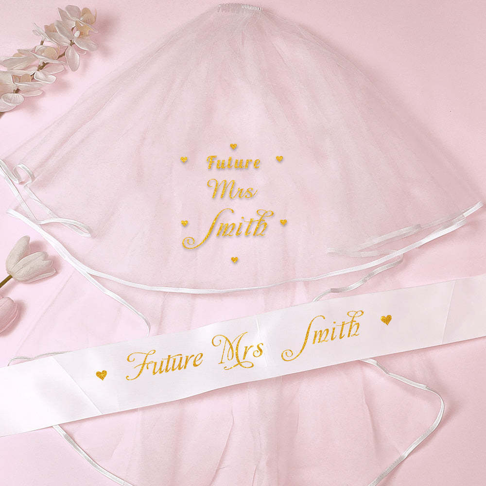 Personalized Bride Veil Sash Set Bride to be Veil Hen Party Accessories - SantaSocks