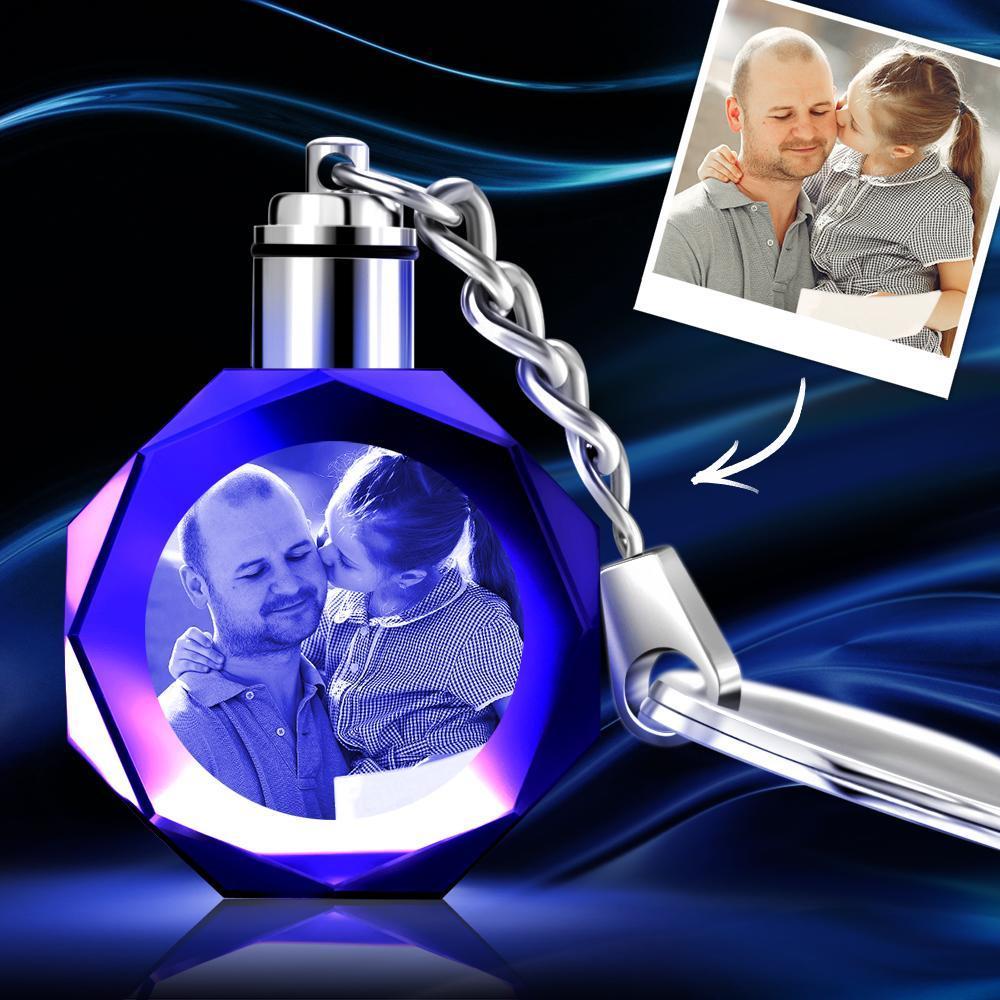 Custom Crystal Octagon Photo Key Chain For Dad