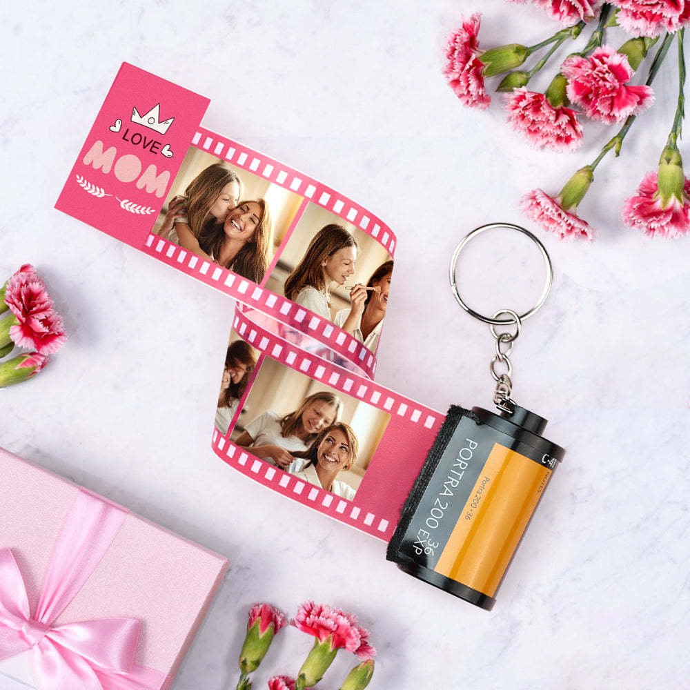 Custom Multiple Photos Film Roll Keychain Heartwarming Camera Keychain Gift For Mom - SantaSocks