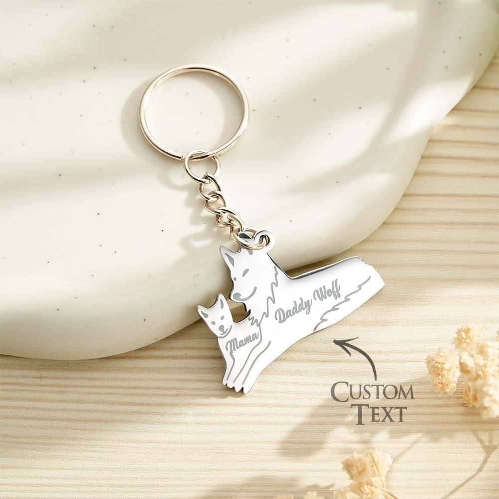 Personalized Wolf Keychain with Engraved Family Names Gift for Family - SantaSocks