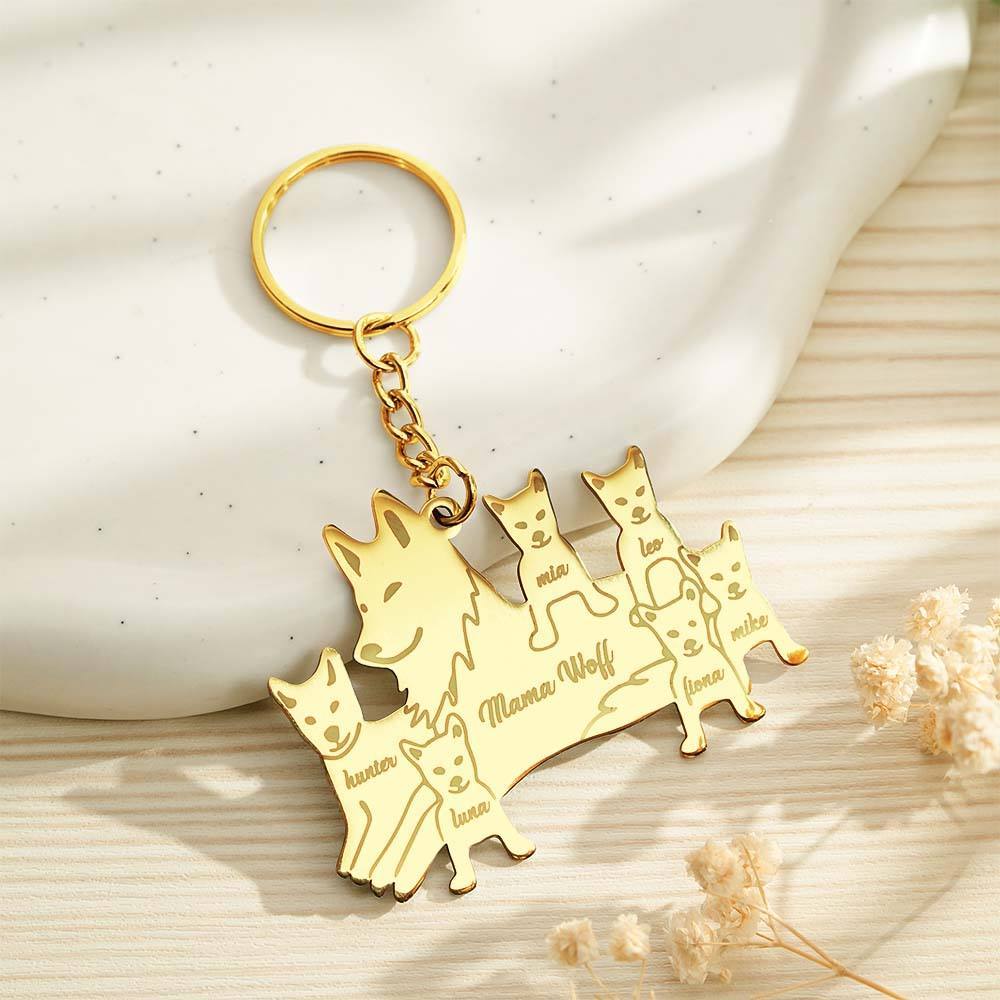 Personalized Wolf Keychain with Engraved Family Names Gift for Family - SantaSocks