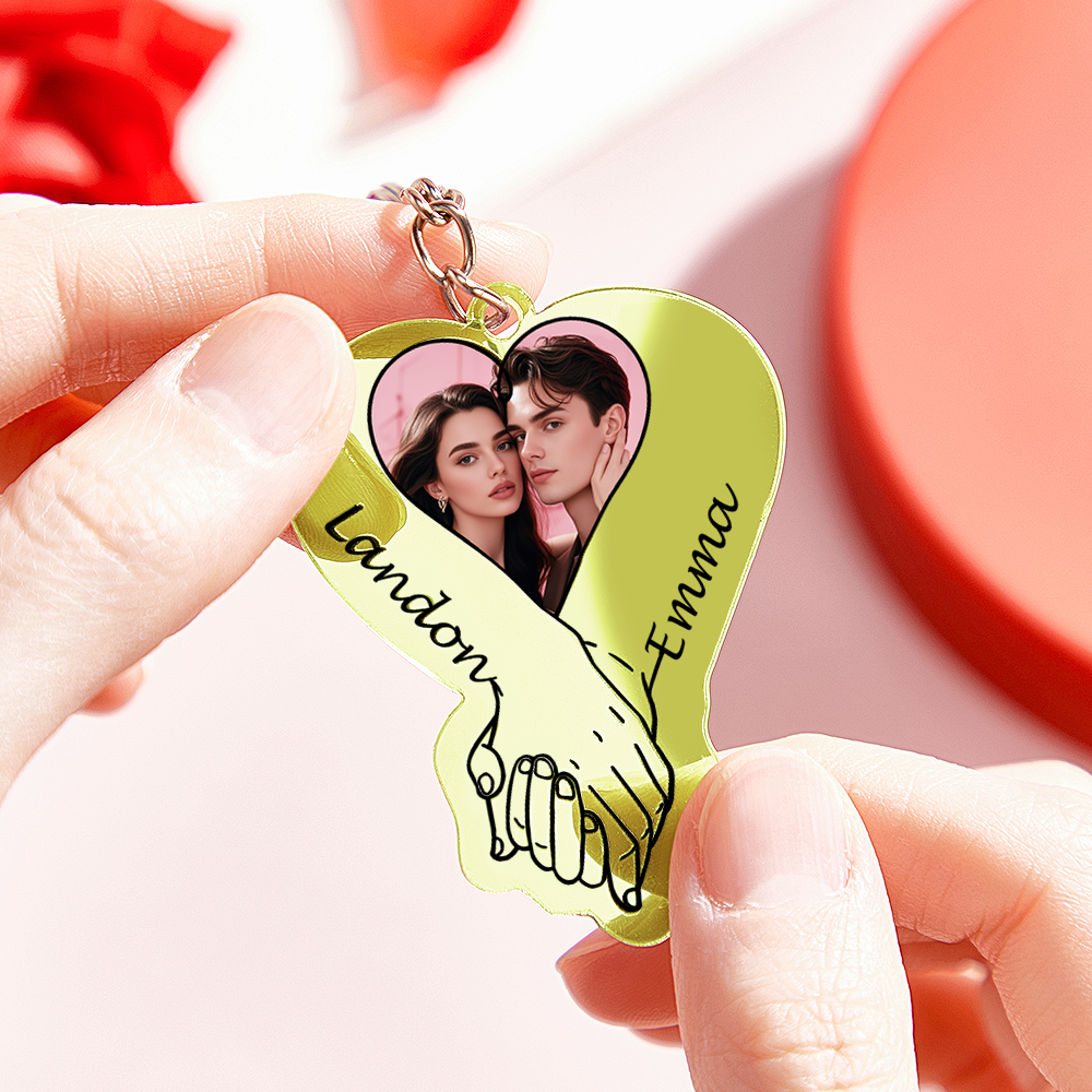 Personalized Acrylic Photo Keychain Upload Photo Couples Anniversary Holding Hands - SantaSocks