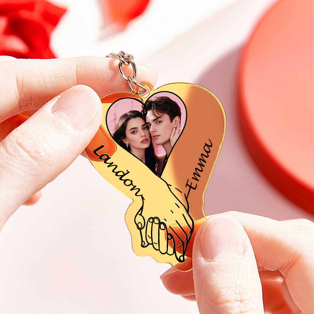 Personalized Acrylic Photo Keychain Upload Photo Couples Anniversary Holding Hands - SantaSocks