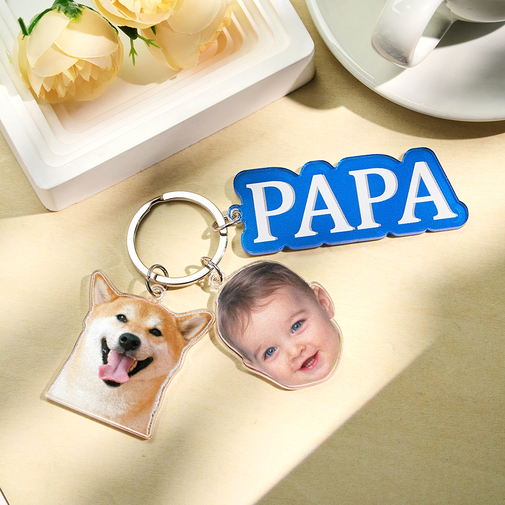 Personalized Father's Day Gift For Dad, Custom Daddy Keychain With Photo Charm, Gift From Kids, Dog Owner Gift, Custom Baby Photo Keychain