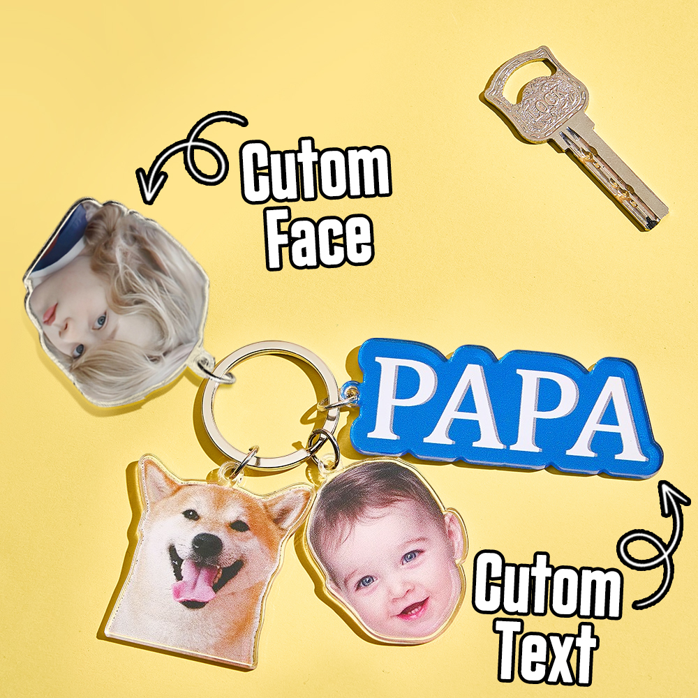 Personalized Father's Day Gift For Dad, Custom Daddy Keychain With Photo Charm, Gift From Kids, Dog Owner Gift, Custom Baby Photo Keychain