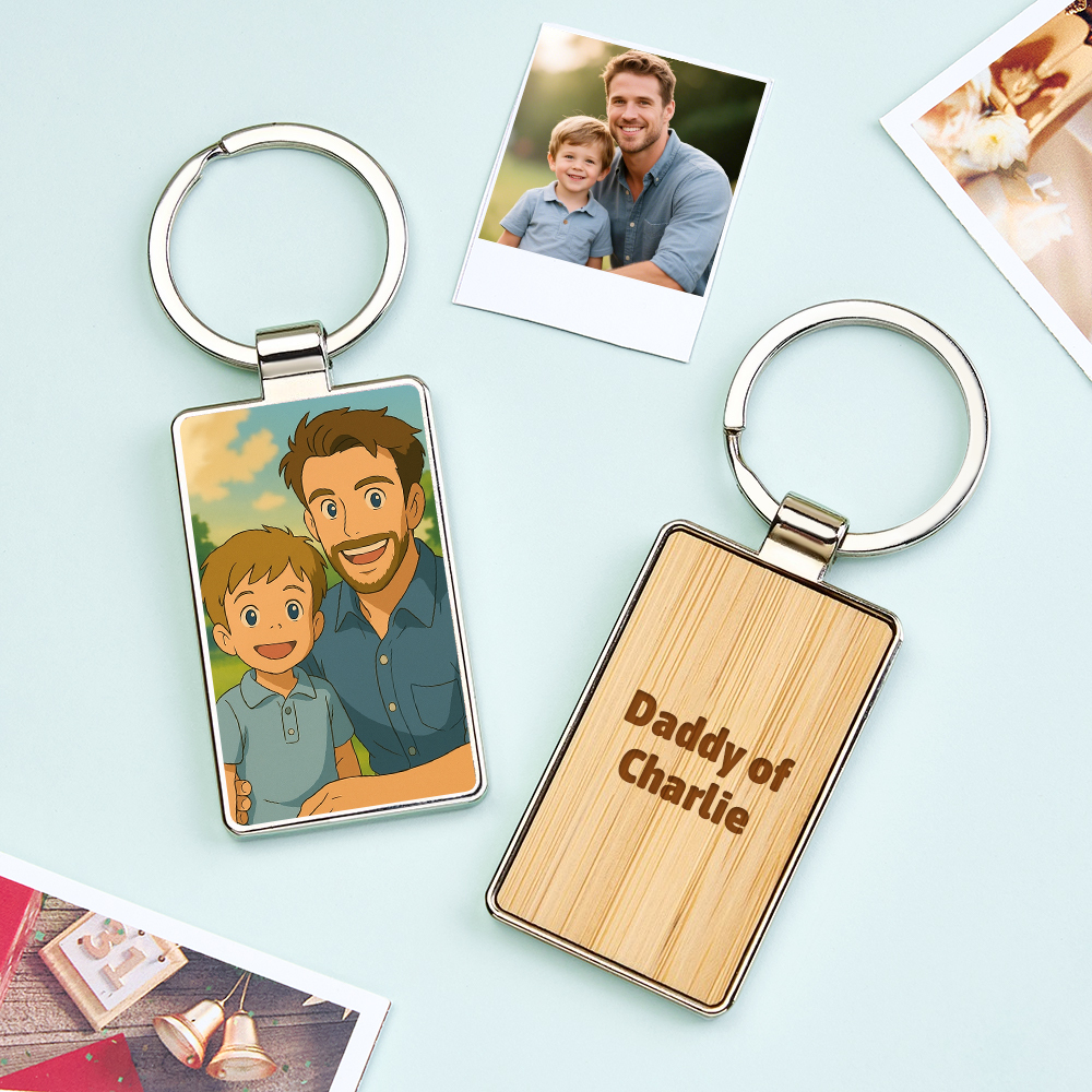 Personalised Dad Photo Keyring, Father's Day Gift for Dad Grandad, Photo Keychain, Gift for Daddy, Gift From Children, New Baby Gift