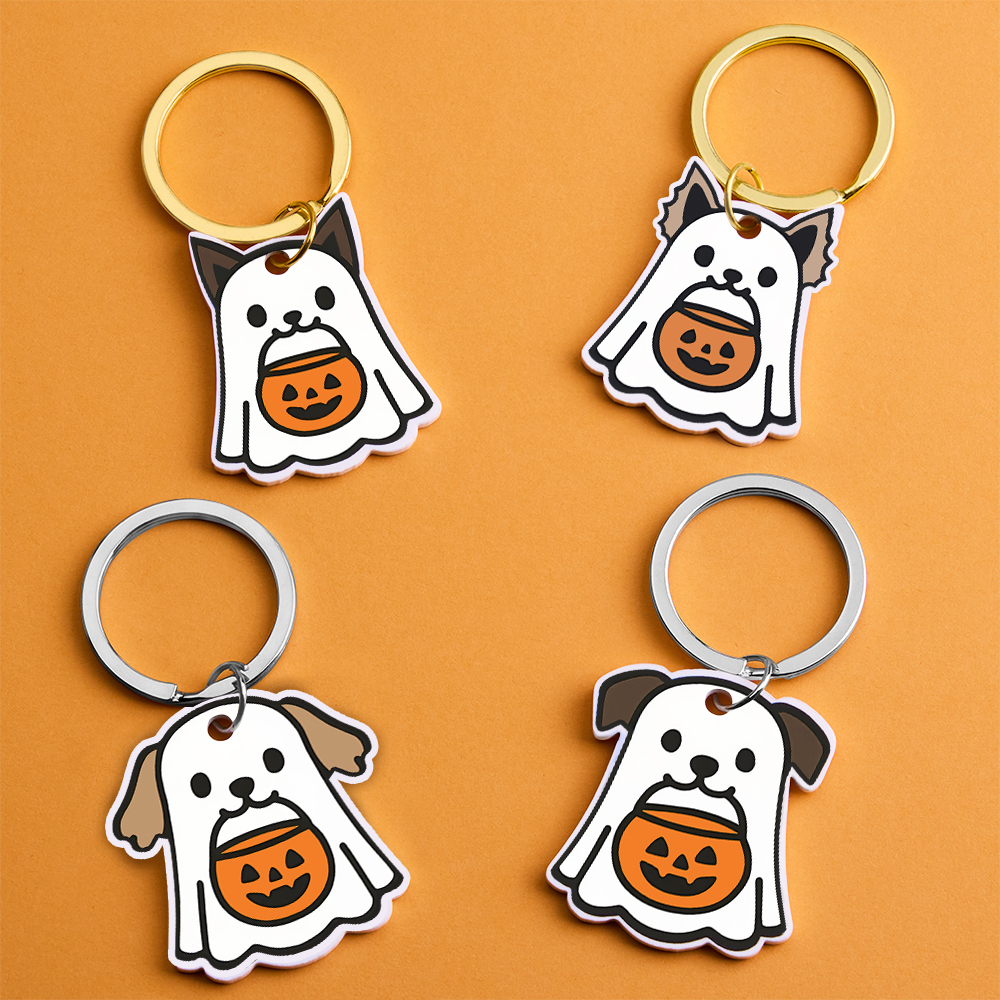 Ghost Dog Tag - 3D Printed Pet Tag, Custom, Sustainable, Customised, Gift, Keyring, Cute, Halloween, Spooky