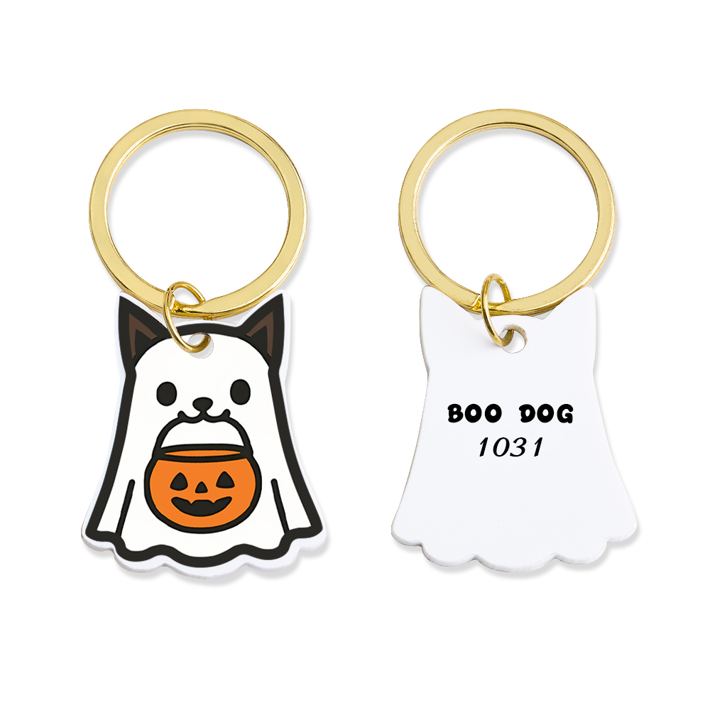 Ghost Dog Tag - 3D Printed Pet Tag, Custom, Sustainable, Customised, Gift, Keyring, Cute, Halloween, Spooky