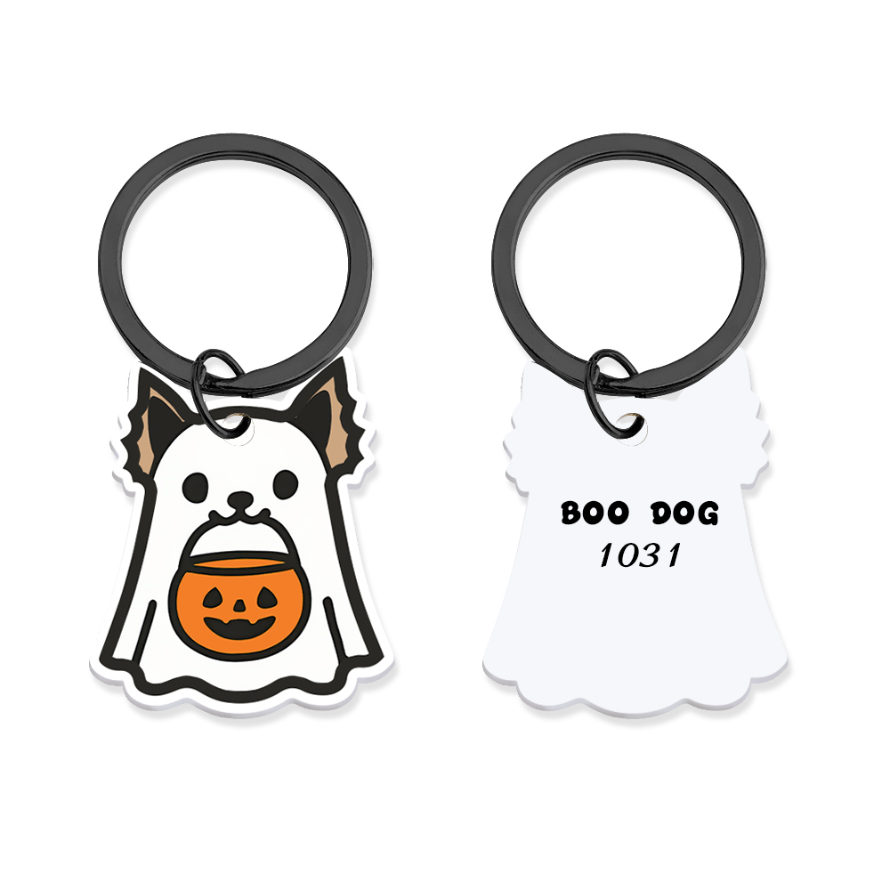 Ghost Dog Tag - 3D Printed Pet Tag, Custom, Sustainable, Customised, Gift, Keyring, Cute, Halloween, Spooky