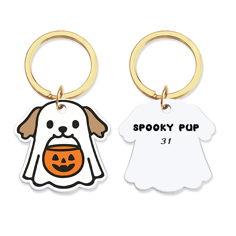 Ghost Dog Tag - 3D Printed Pet Tag, Custom, Sustainable, Customised, Gift, Keyring, Cute, Halloween, Spooky