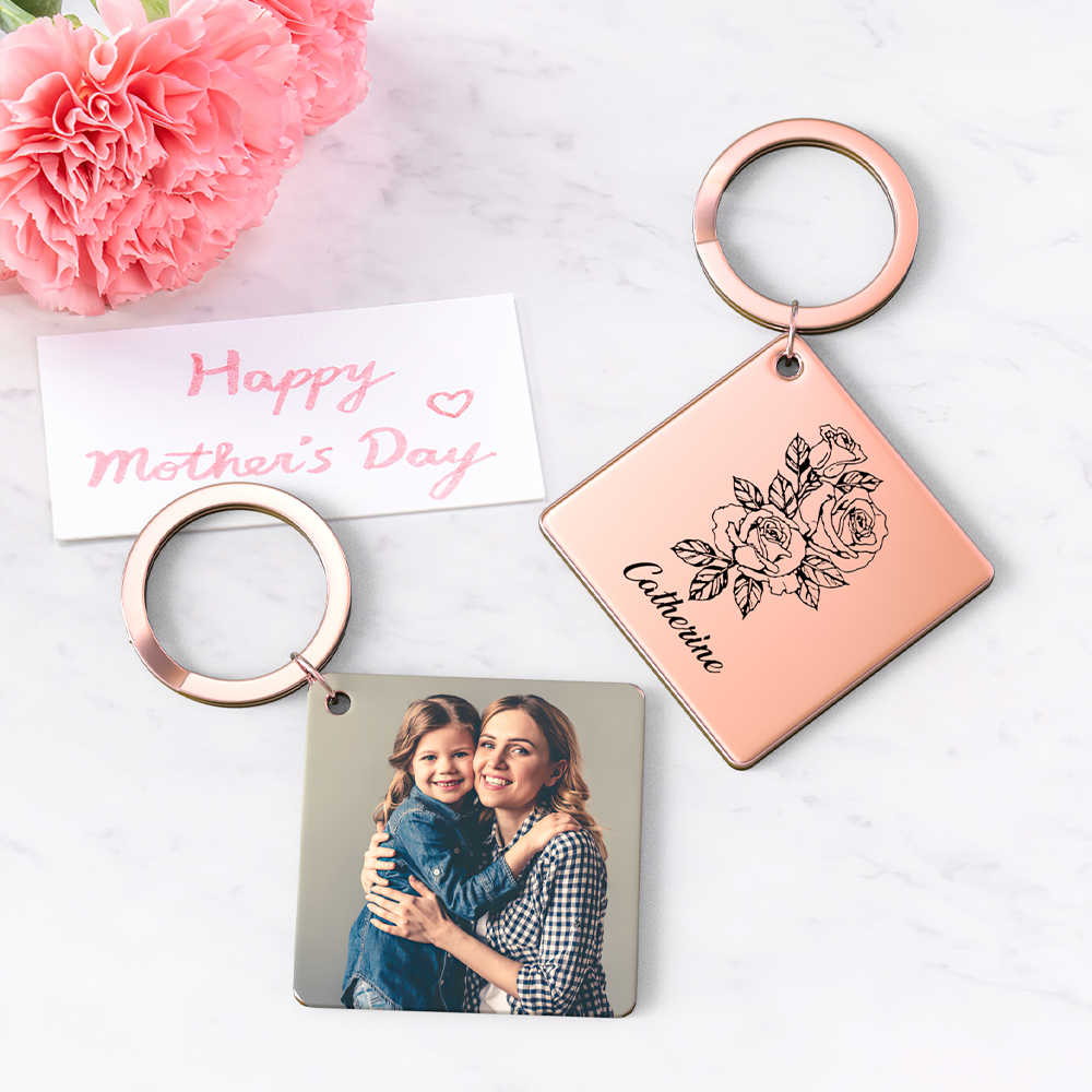 Birthflower Keychain Personalized Bouquet Flower Key Ring Mothers Day Gifts for Mom - SantaSocks