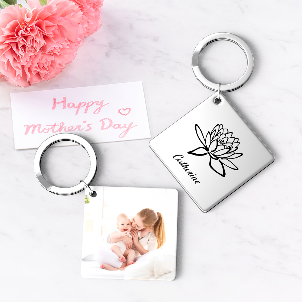 Birthflower Keychain Personalized Bouquet Flower Key Ring Mothers Day Gifts for Mom - SantaSocks