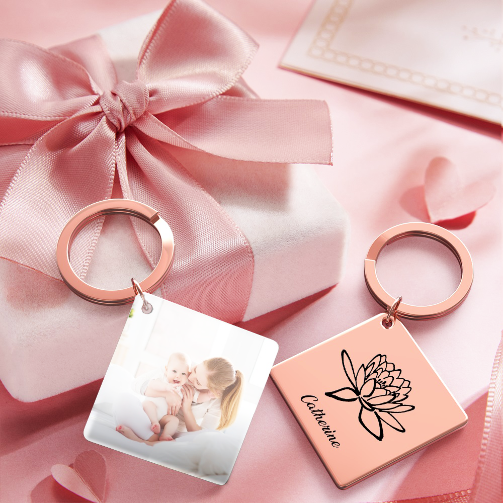 Birthflower Keychain Personalized Bouquet Flower Key Ring Mothers Day Gifts for Mom - SantaSocks