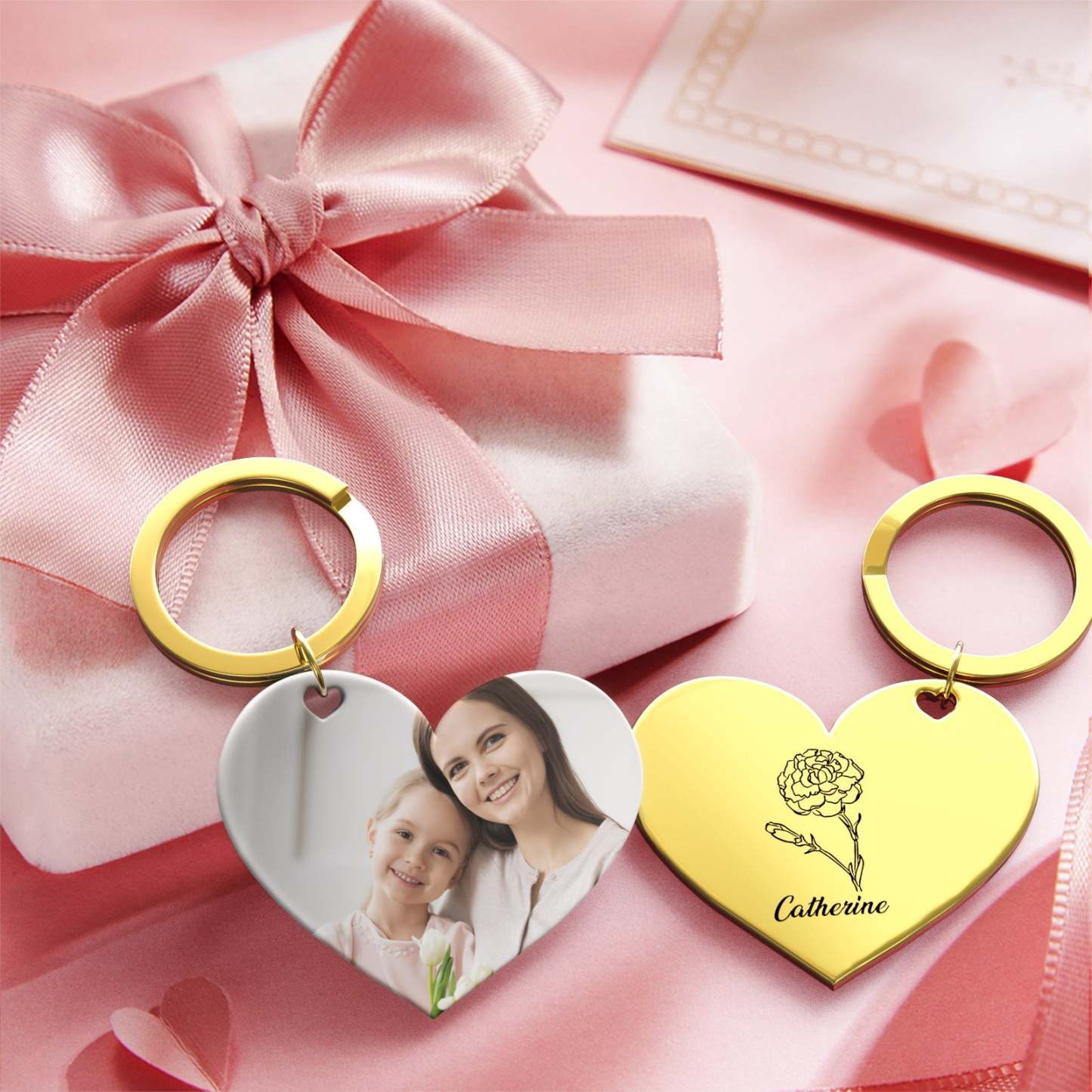 Birth Flower Keychain Custom Photo Keychain Mothers Day Gifts for Mum - SantaSocks