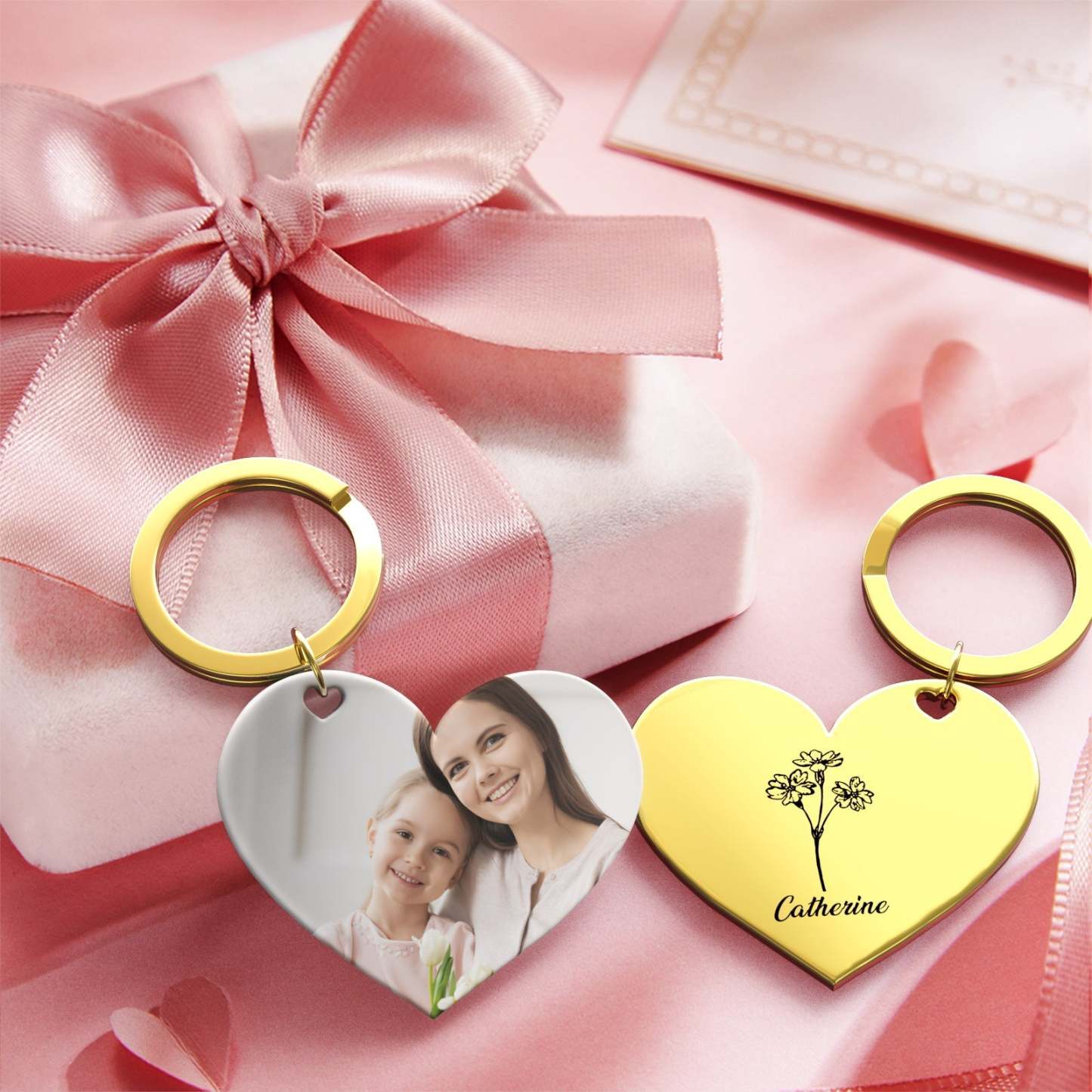 Birth Flower Keychain Custom Photo Keychain Mothers Day Gifts for Mum - SantaSocks
