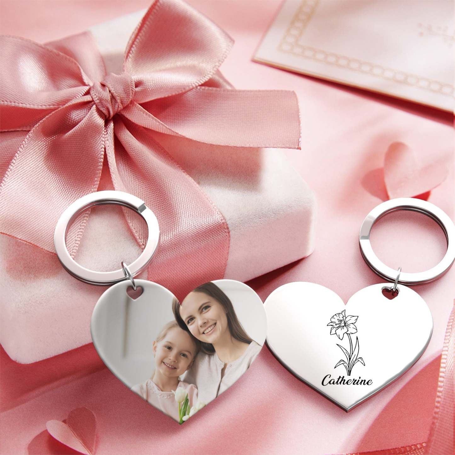 Birth Flower Keychain Custom Photo Keychain Mothers Day Gifts for Mum - SantaSocks