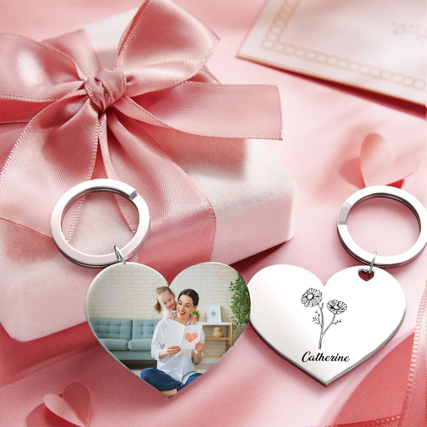 Birth Flower Keychain Custom Photo Keychain Mothers Day Gifts for Mum - SantaSocks