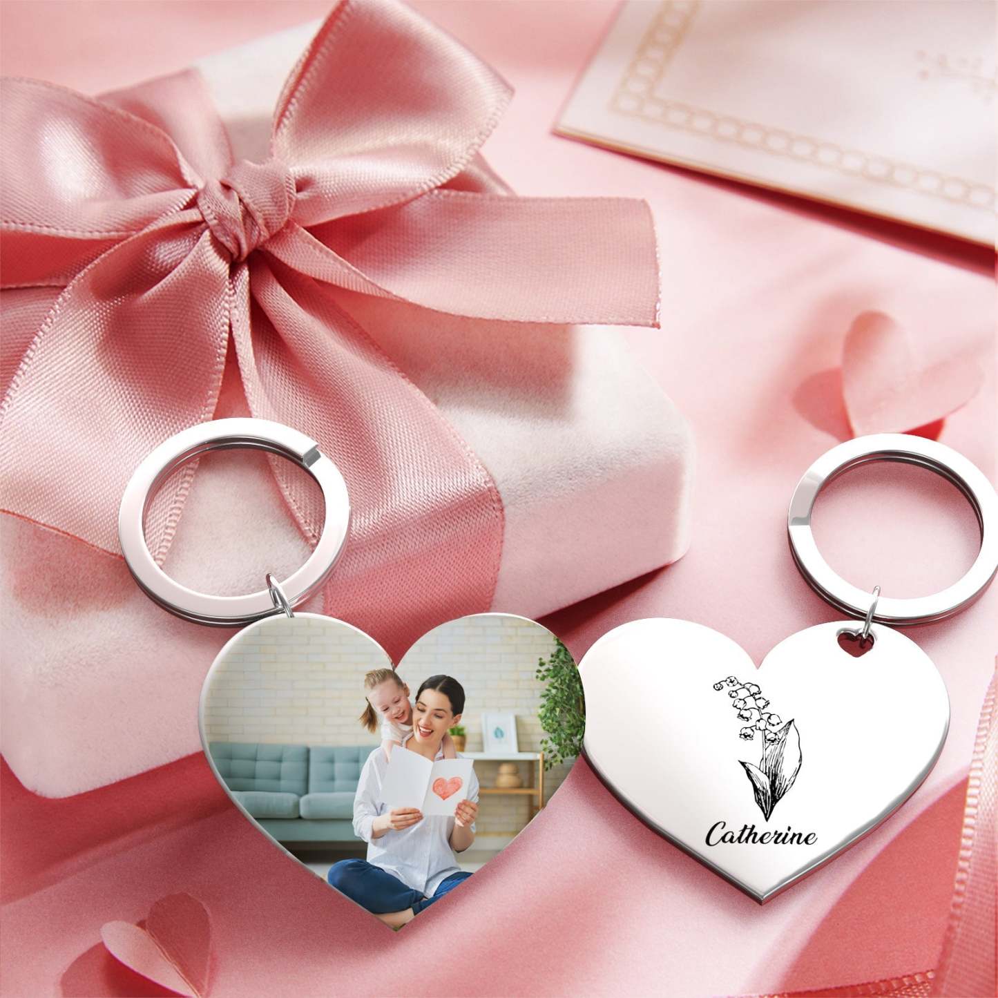 Birth Flower Keychain Custom Photo Keychain Mothers Day Gifts for Mum - SantaSocks