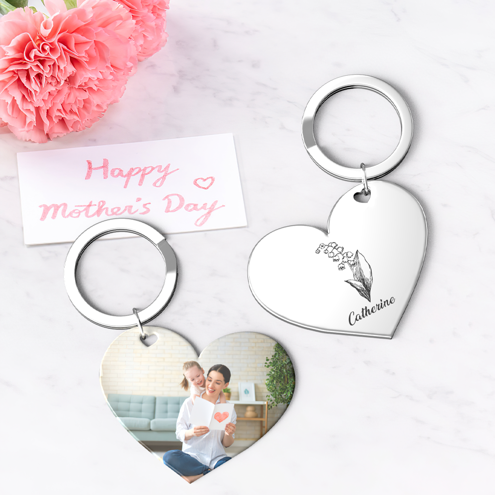 Birth Flower Keychain Custom Photo Keychain Mothers Day Gifts for Mum - SantaSocks