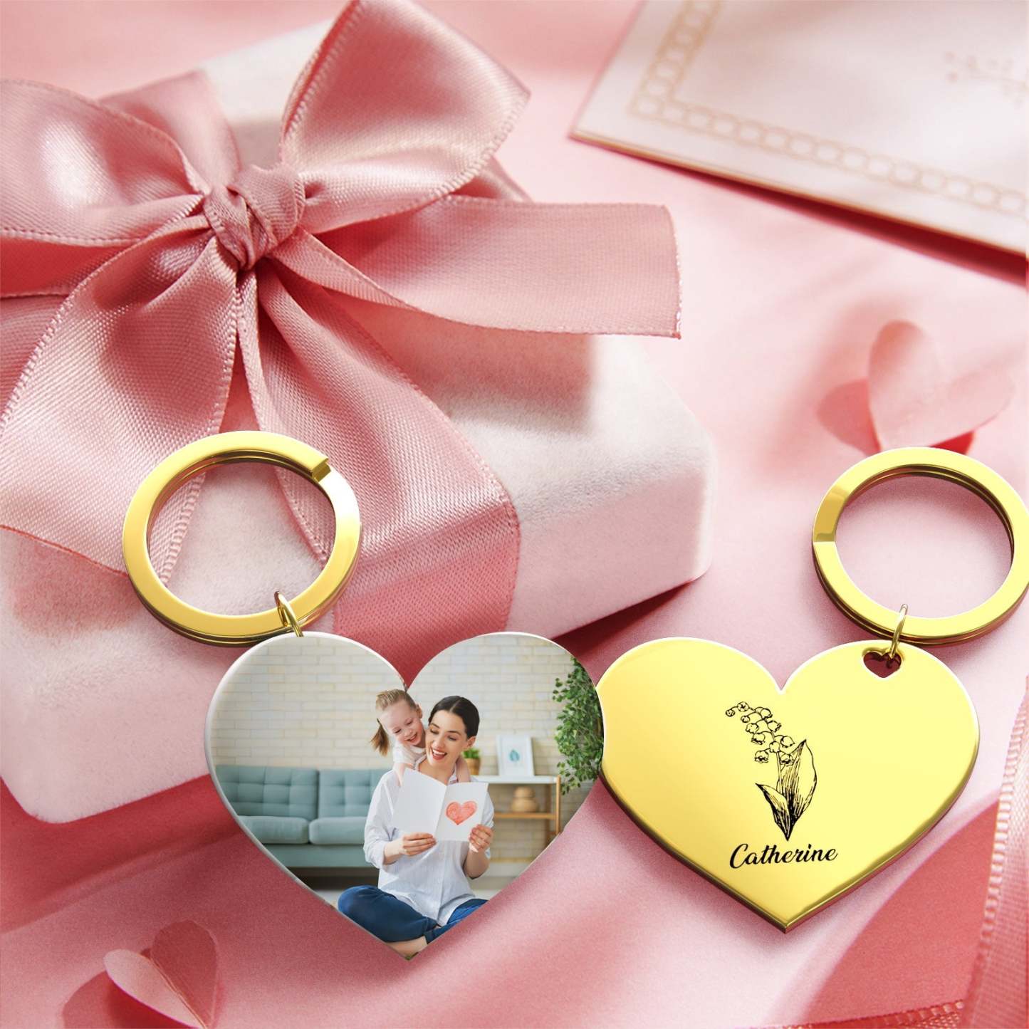 Birth Flower Keychain Custom Photo Keychain Mothers Day Gifts for Mum - SantaSocks
