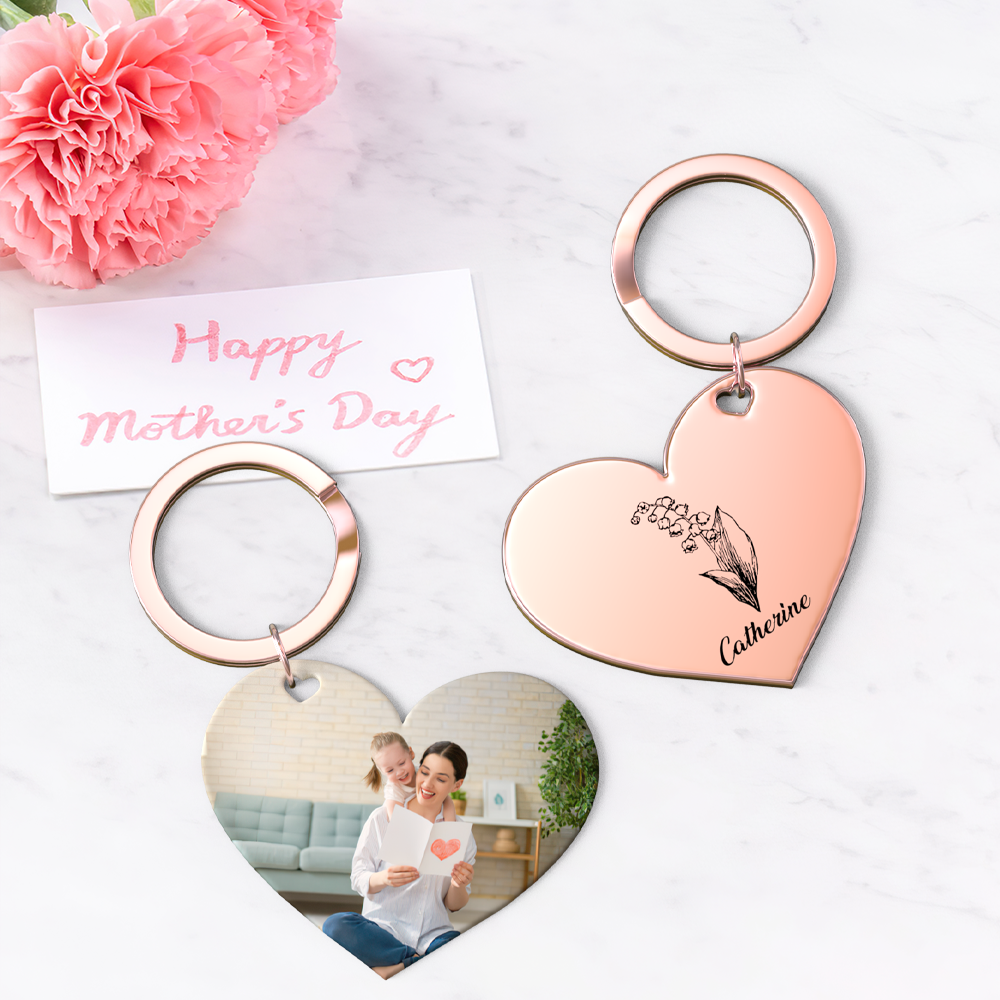 Birth Flower Keychain Custom Photo Keychain Mothers Day Gifts for Mum - SantaSocks