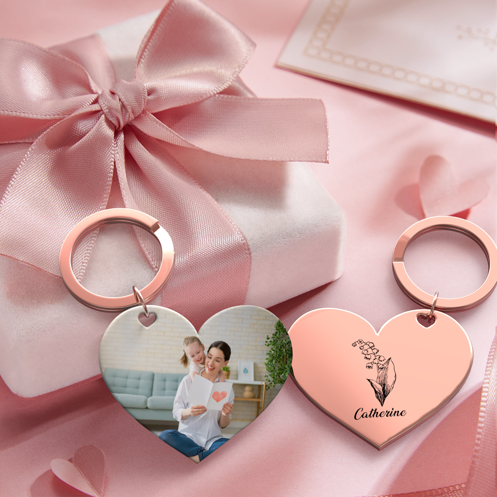 Birth Flower Keychain Custom Photo Keychain Mothers Day Gifts for Mum - SantaSocks