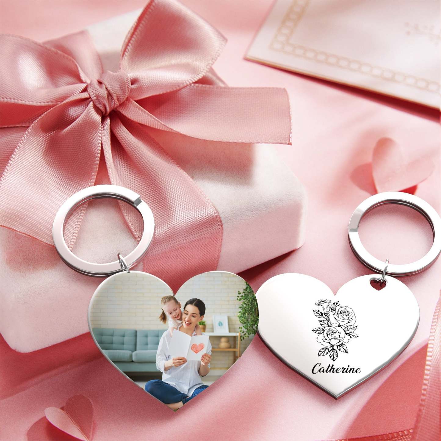 Birth Flower Keychain Custom Photo Keychain Mothers Day Gifts for Mum - SantaSocks