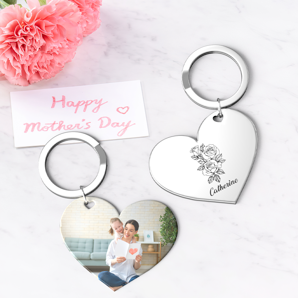 Birth Flower Keychain Custom Photo Keychain Mothers Day Gifts for Mum - SantaSocks