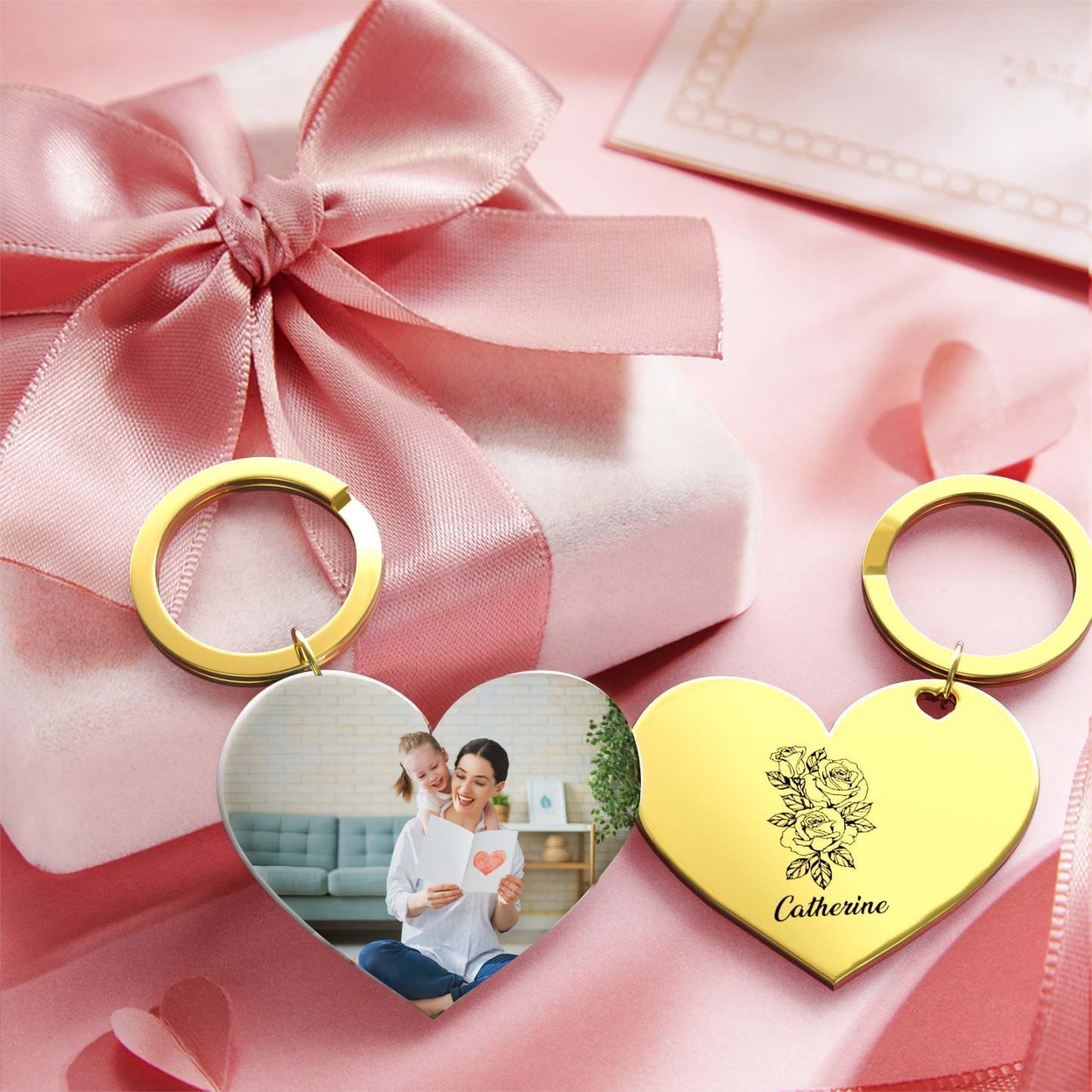 Birth Flower Keychain Custom Photo Keychain Mothers Day Gifts for Mum - SantaSocks