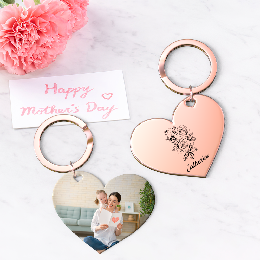 Birth Flower Keychain Custom Photo Keychain Mothers Day Gifts for Mum - SantaSocks