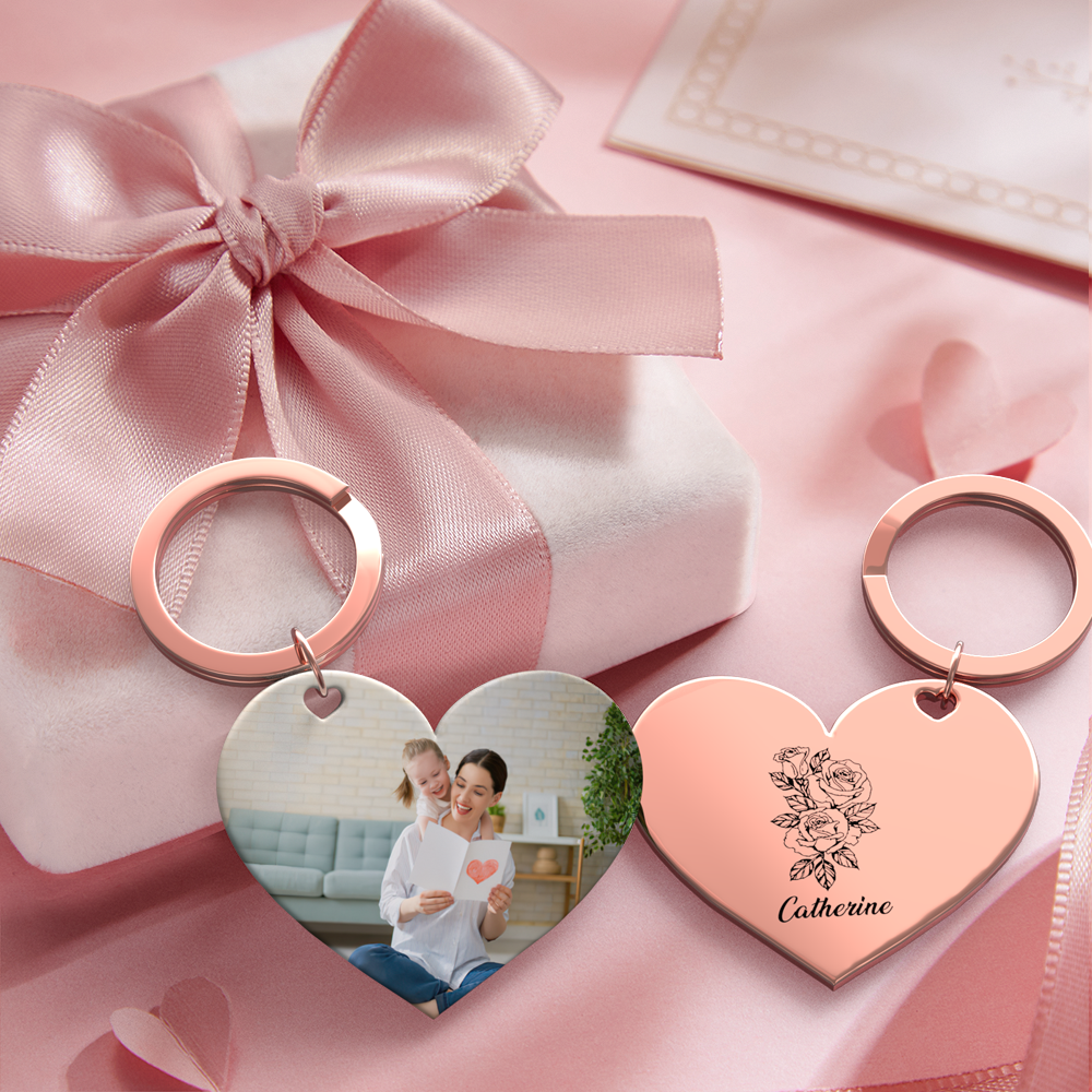 Birth Flower Keychain Custom Photo Keychain Mothers Day Gifts for Mum - SantaSocks