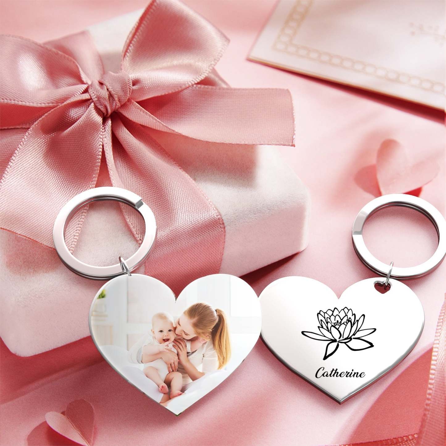 Birth Flower Keychain Custom Photo Keychain Mothers Day Gifts for Mum - SantaSocks