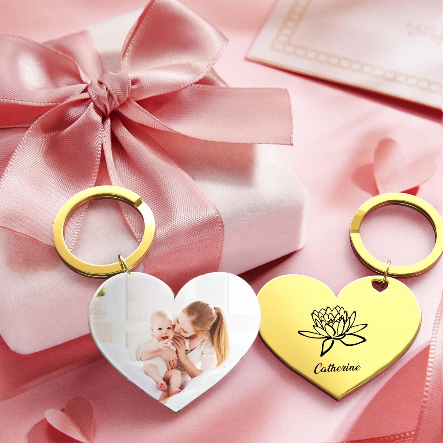 Birth Flower Keychain Custom Photo Keychain Mothers Day Gifts for Mum - SantaSocks