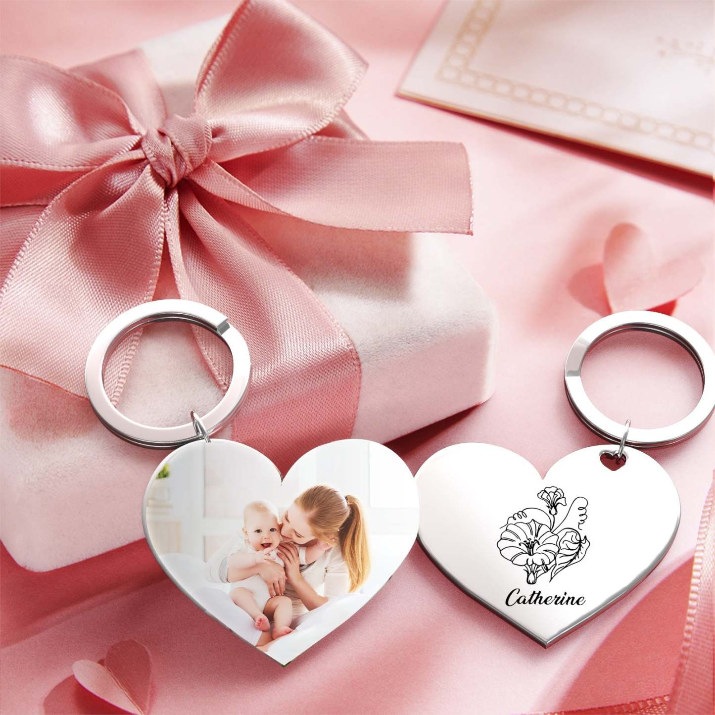 Birth Flower Keychain Custom Photo Keychain Mothers Day Gifts for Mum - SantaSocks