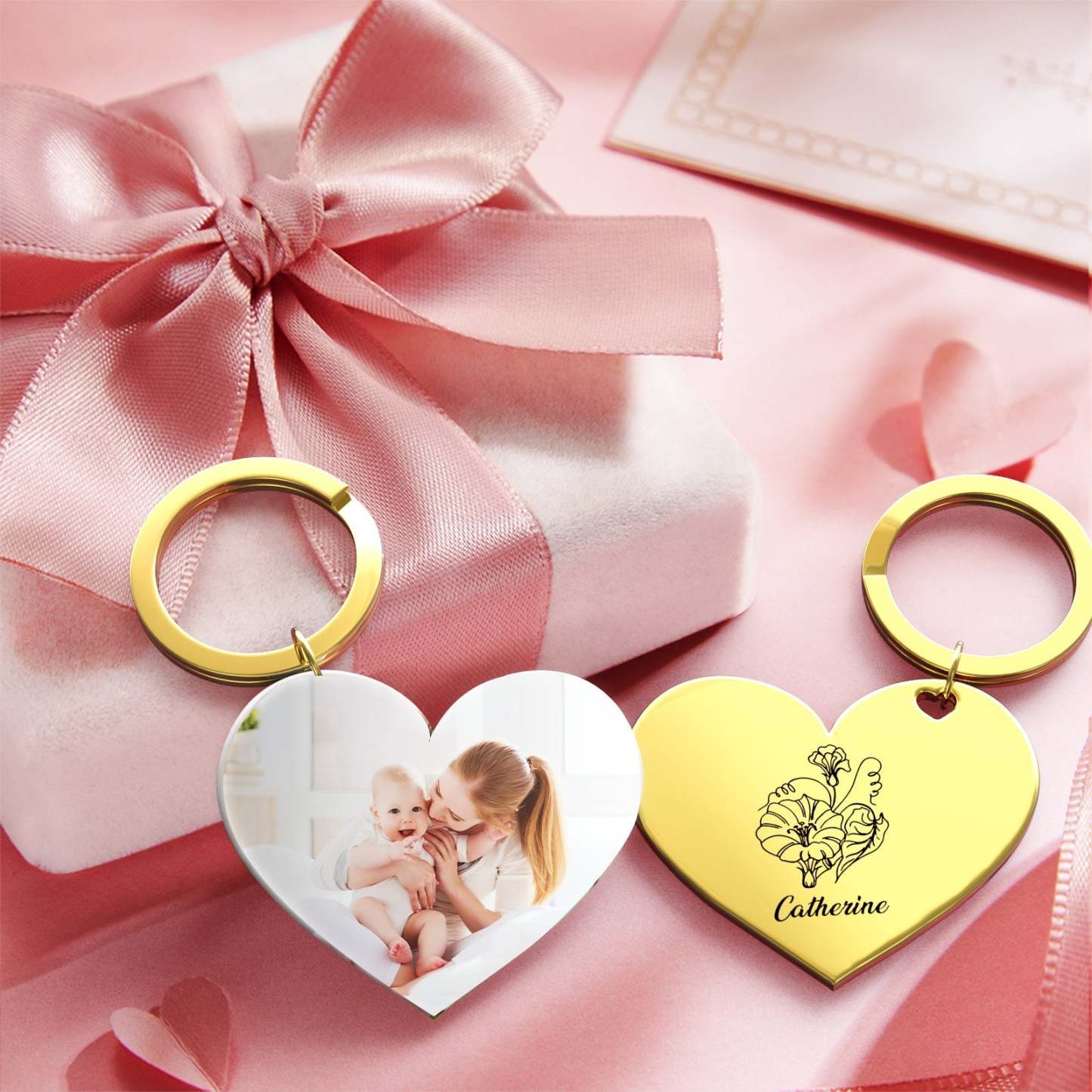 Birth Flower Keychain Custom Photo Keychain Mothers Day Gifts for Mum - SantaSocks