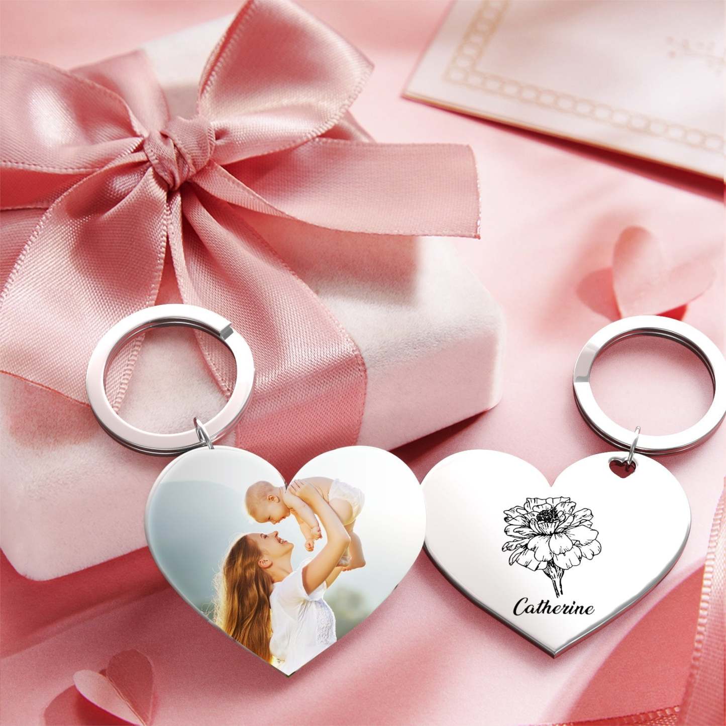 Birth Flower Keychain Custom Photo Keychain Mothers Day Gifts for Mum - SantaSocks