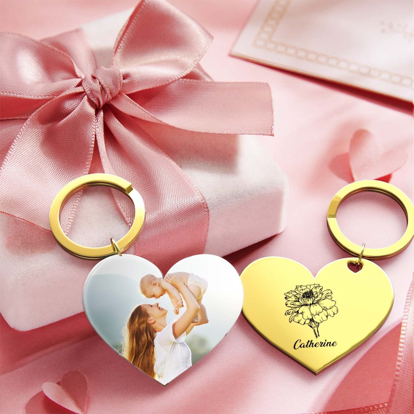 Birth Flower Keychain Custom Photo Keychain Mothers Day Gifts for Mum - SantaSocks