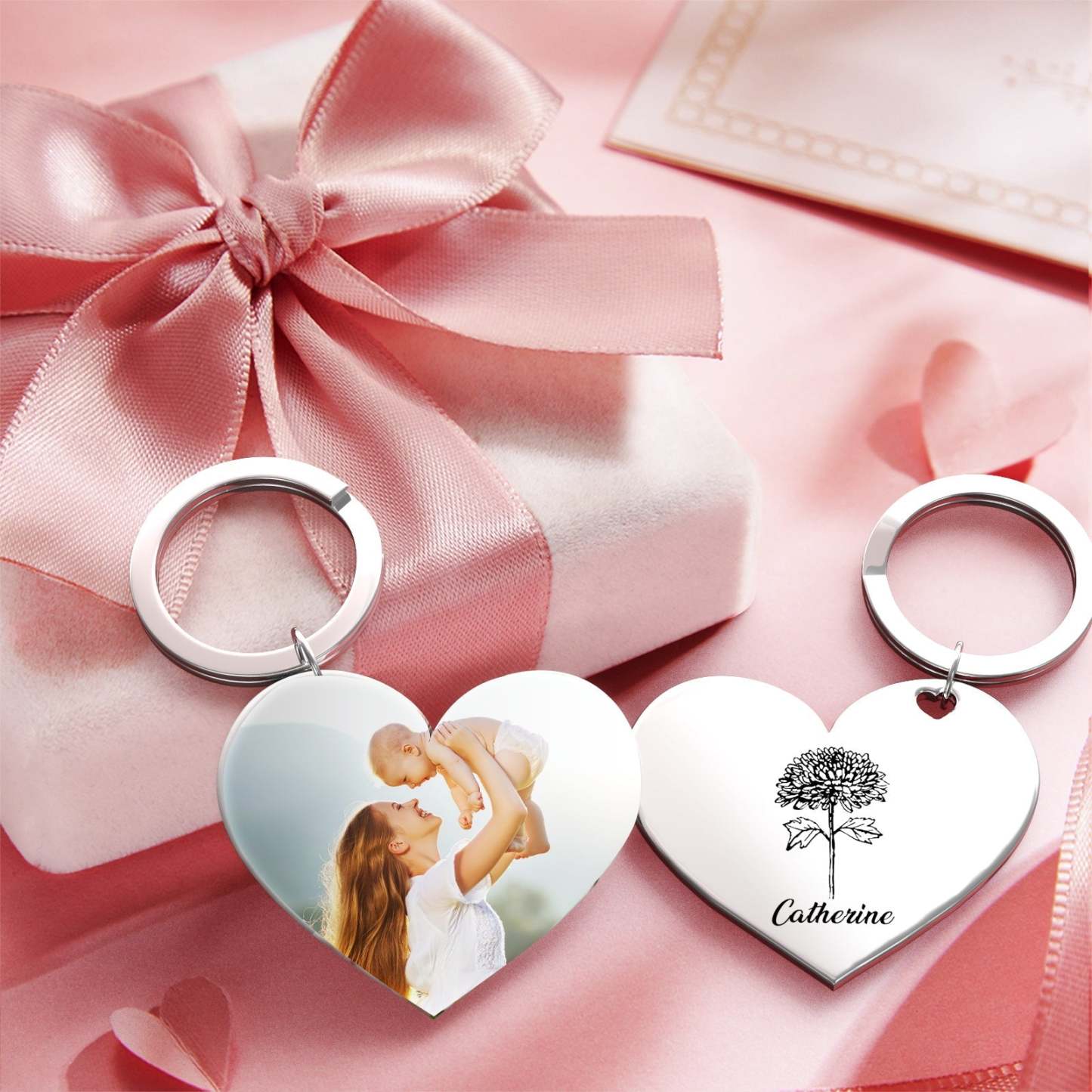 Birth Flower Keychain Custom Photo Keychain Mothers Day Gifts for Mum - SantaSocks