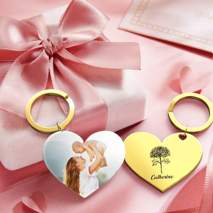 Birth Flower Keychain Custom Photo Keychain Mothers Day Gifts for Mum - SantaSocks