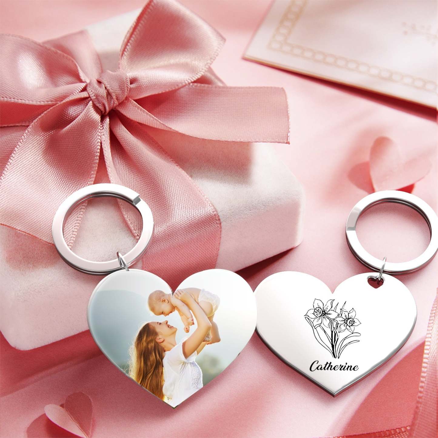 Birth Flower Keychain Custom Photo Keychain Mothers Day Gifts for Mum - SantaSocks