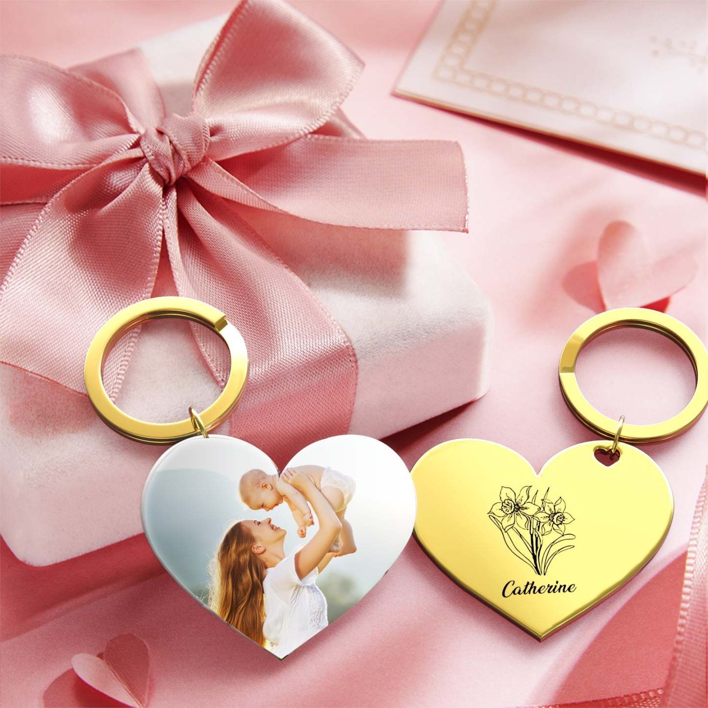 Birth Flower Keychain Custom Photo Keychain Mothers Day Gifts for Mum - SantaSocks